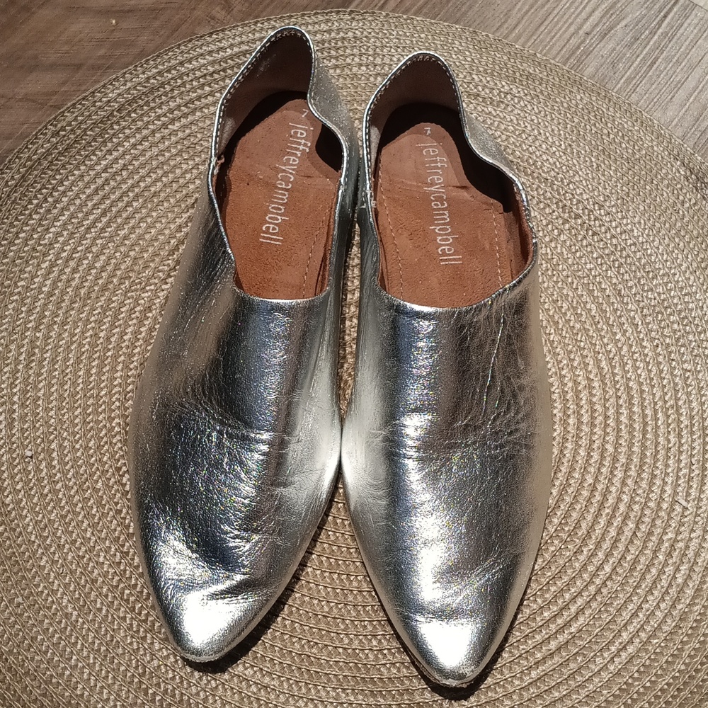 Jeffrey Campbell Metallic Silver Pointed Slip-On Flats